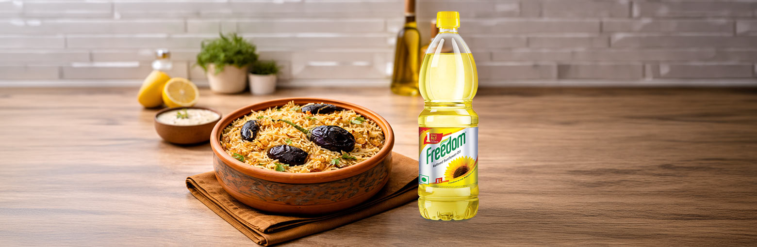 vankaya ulavacharu biryani with freedom sunflower oil